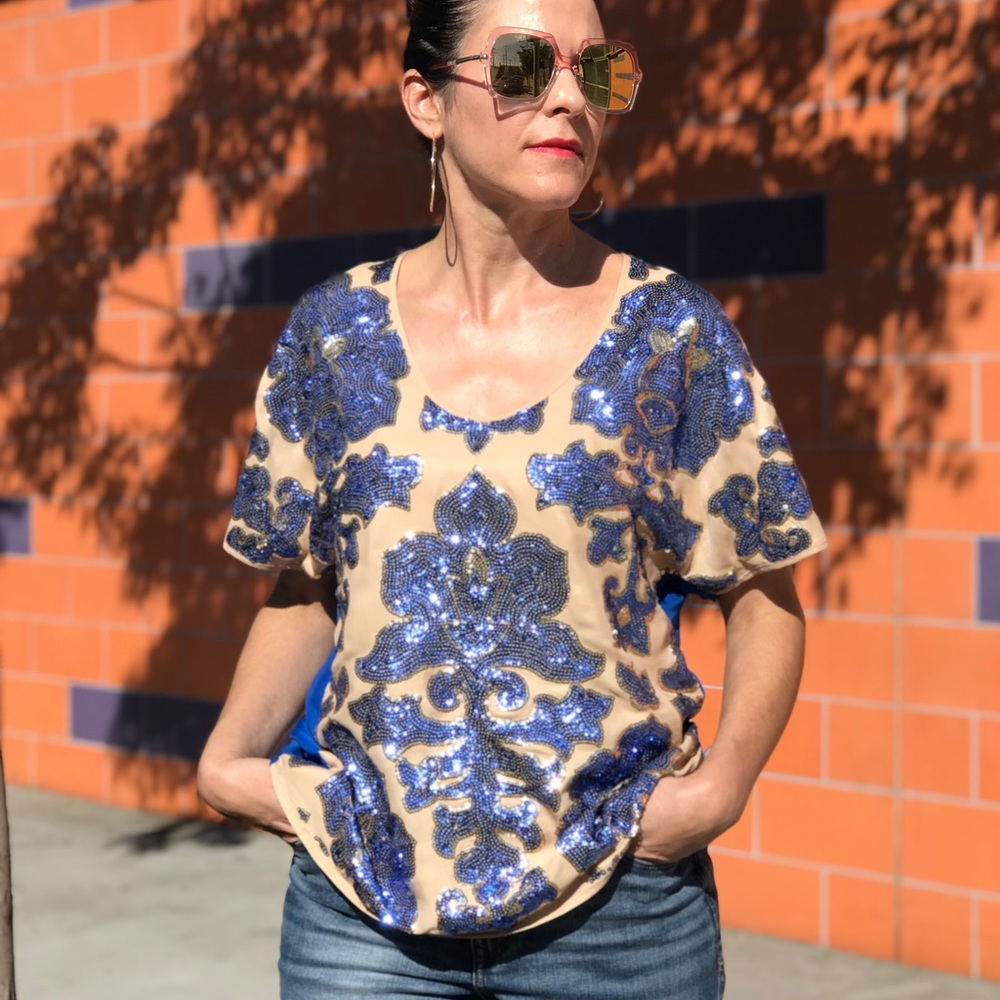 TRACY REESE For Target Blue Sequin Top Medium